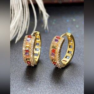 Gorgeous Cubic Zirconia Hoop Earrings For Women Gold Golor